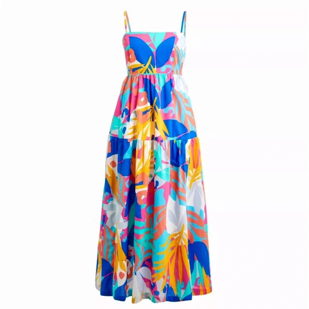 J. Crew Tie-back Tiered Midi Dress